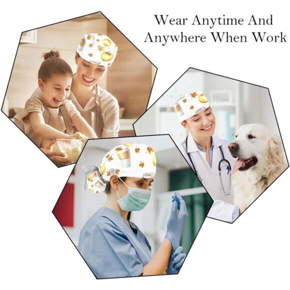 Working Cap for Women with Ponytail Pouch Long Hair, 2 Packs Nurse Scrub Caps, - Picture 6 of 7